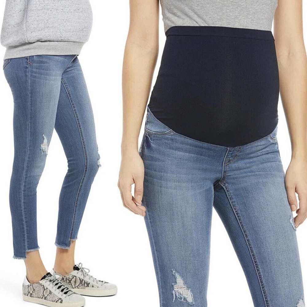 1822 Denim Raw Step Hem Distressed Ankle Skinny Maternity Jeans In Gerard Size 0